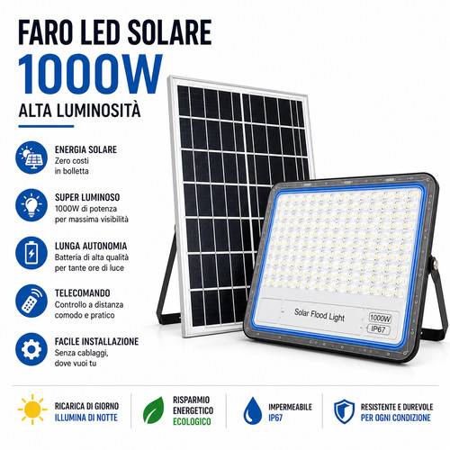 Faro led solare 1000w - faro,